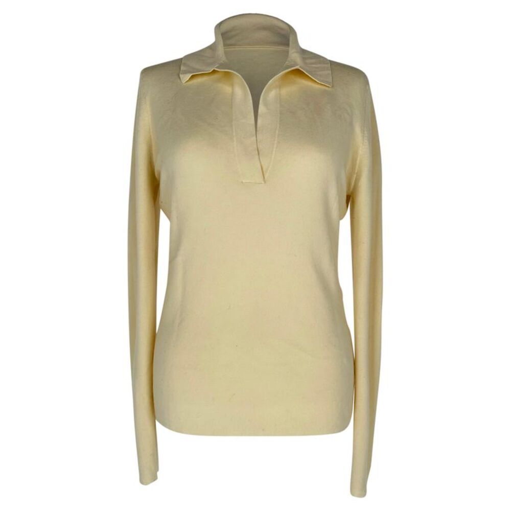 Gabriela Hearts V-Neck Collared Sweater in Ivory Cashmere
